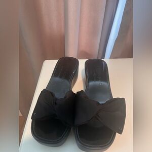 Kate Spade Bikini Wedge Black Bow Slide Sandals